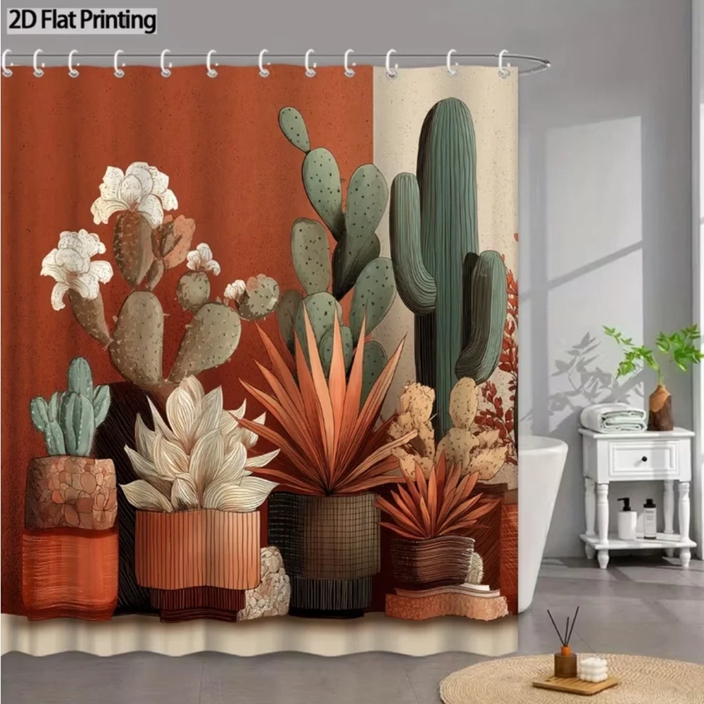 🌵 Southwestern Cactus Shower Curtain Boho Desert Bathroom Decor 70x70